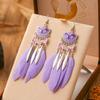 Neuer Drop Oil Fächerförmiger Federohrring für Damen Mode Bohemian Langer Silberfarbener Metall Reiskorn Hänger Ohrring Schmuck