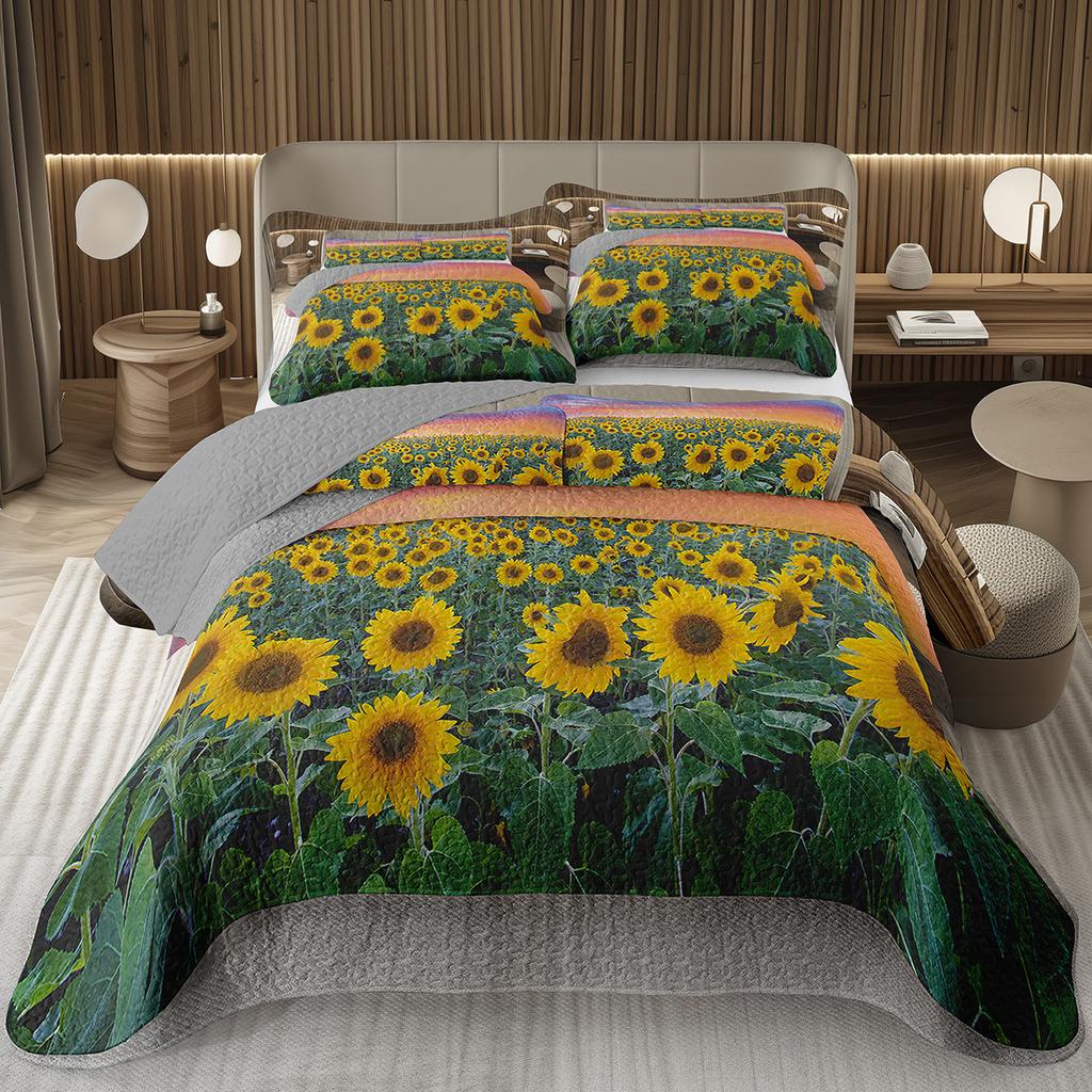 Sunflower Bedspread Twin Queen Pastoral Yellow Flowers Coverlet Garden Floral Botanical Quilted Bedding Set For Boys Girls Room