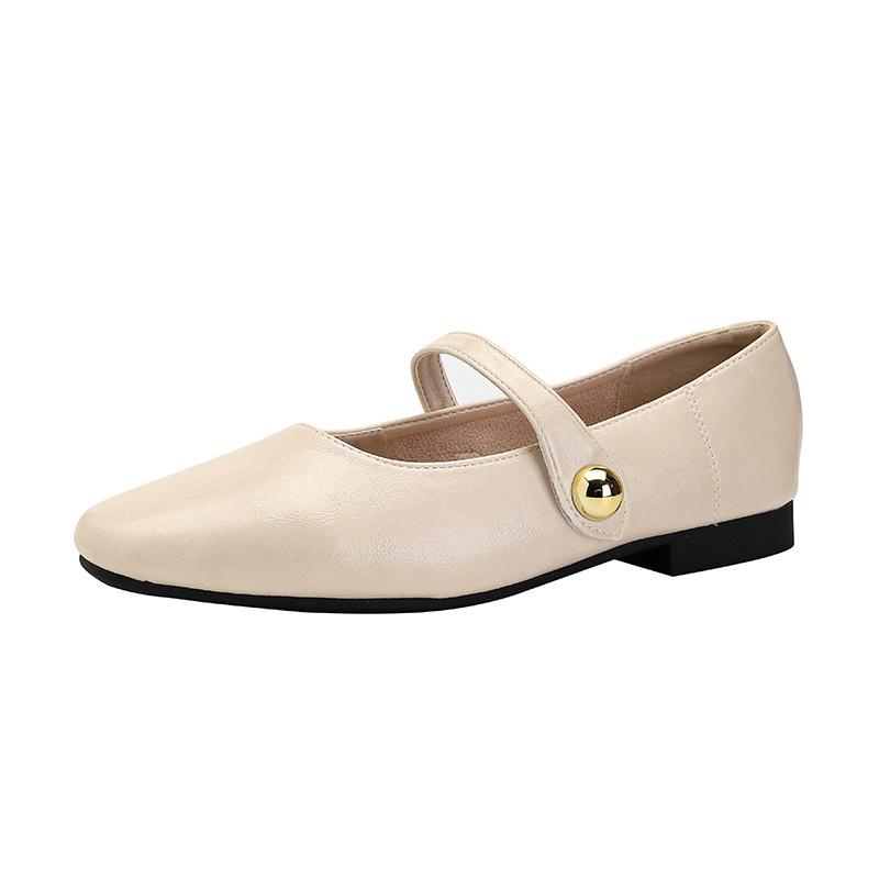 Huiliya retro one-word buckle Mary Jane small leather shoes women's flat bottom shallow mouth single shoes new round head soft leather X210-1