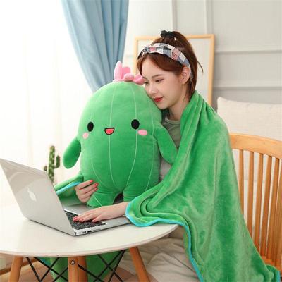 Bilingual Cactus Plush Toy & Blanket Combo - Adorable Two-in-One Simulation Cushion for Air Conditioning Comfort