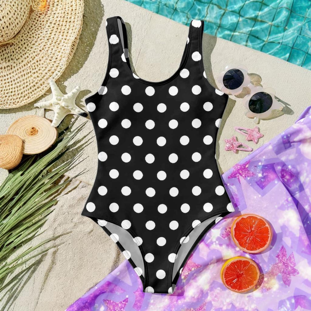 Girls One Piece Swimsuit Polka Dot Print Sleeveless Casual Swimwear for Summer Beach Pool Use Comfortable Fit