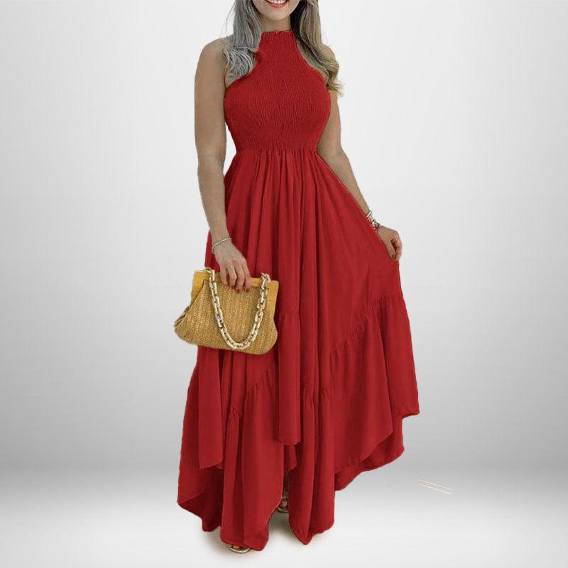 2026 Women's European & American Spring Dress - High Waist, Short Sleeve, Printed Long Design