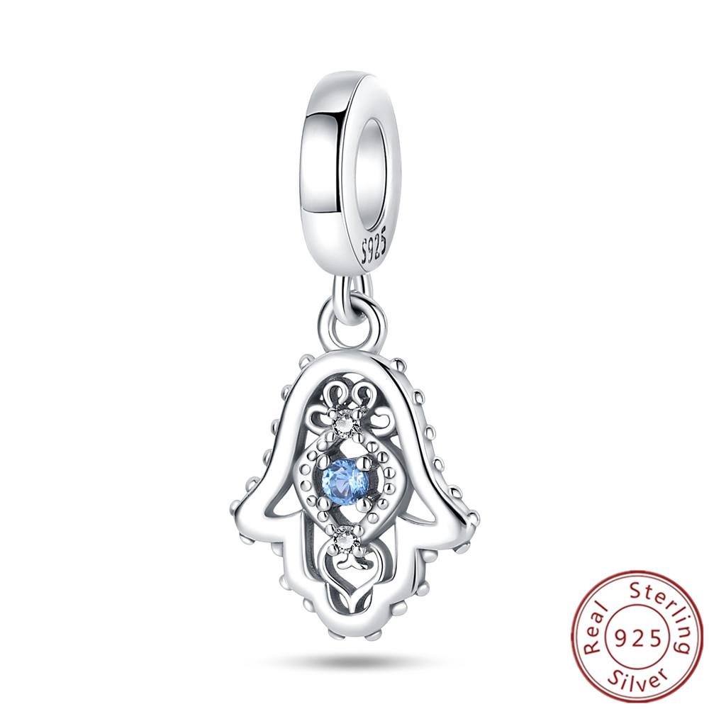 

CodeMonkey 925 Sterling Silver Charm Devil Hand Blue Zircon Beads for Bracelet & Bangle DIY Jewelry