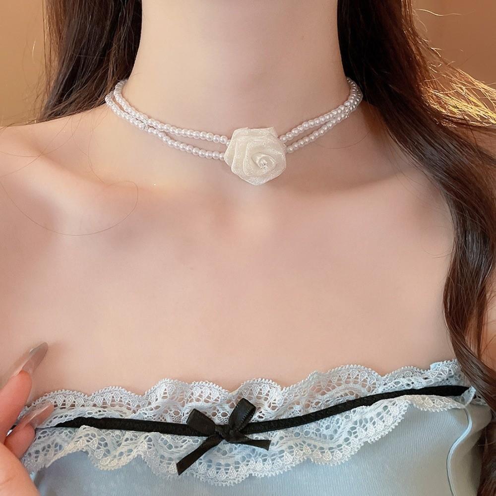 Jewelry Accessories Korean Style Choker Mesh Rose Pearl Clavicle Chain  Girls Party