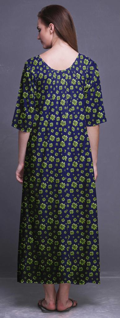 Bimba Dark Rose Brown Floral Leaves & Camellia Kanjiro Printed Nightgowns Maxi Sleepwear For Women Long Sleep Dress