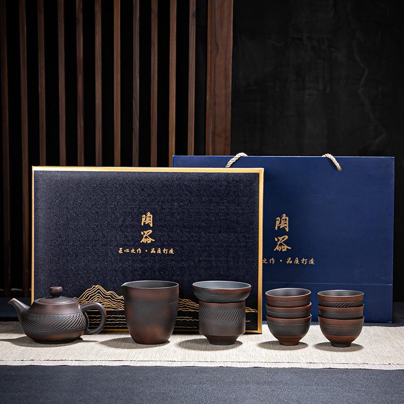 Purple Pottery Kung Fu Tea Set, Household High-End Living Room Retro Tea Cup Ceramic Purple Sand Cover Bowl Customization