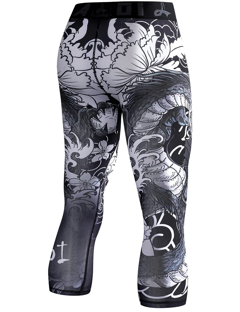 Compression Leggings Tights Cool Quick Dry UV High YSK10 Dragon Size XL [LAFROI] 3/4 [UPF50+ Protection, Sweat-wicking, Cooling, Elasticity] -