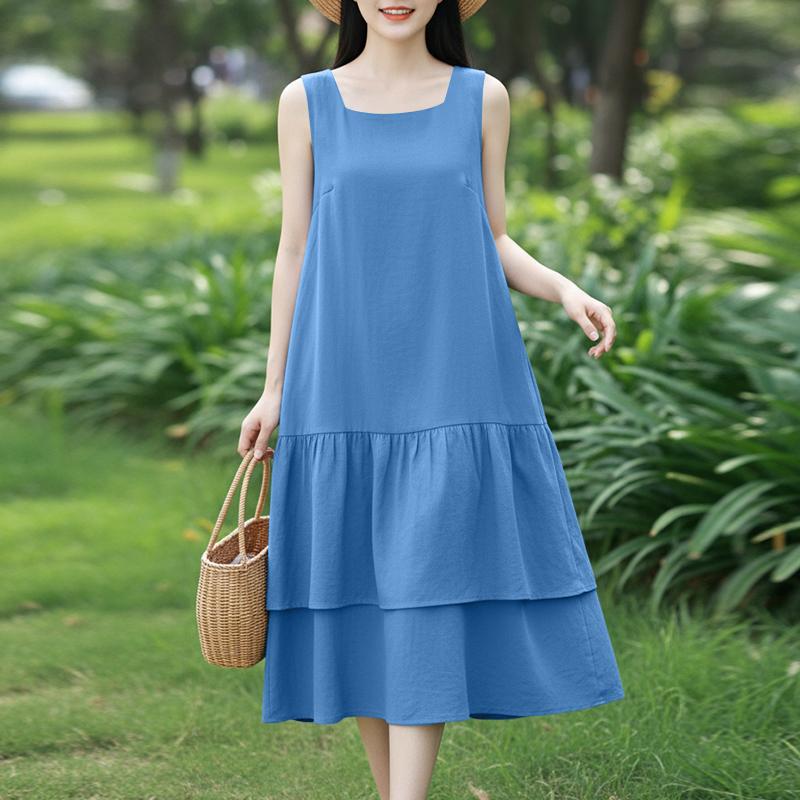 ZANZEA Women Daily Casual Square Collar Casual Sleeveless Dress 3XL синий