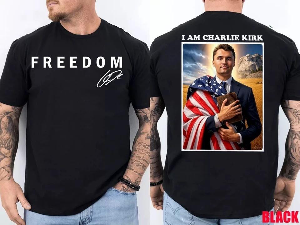 Freedom- Charlie Kirk- I am Charlie Kirk Patriotic USA Christian Jesus T Shirt S разноцветный