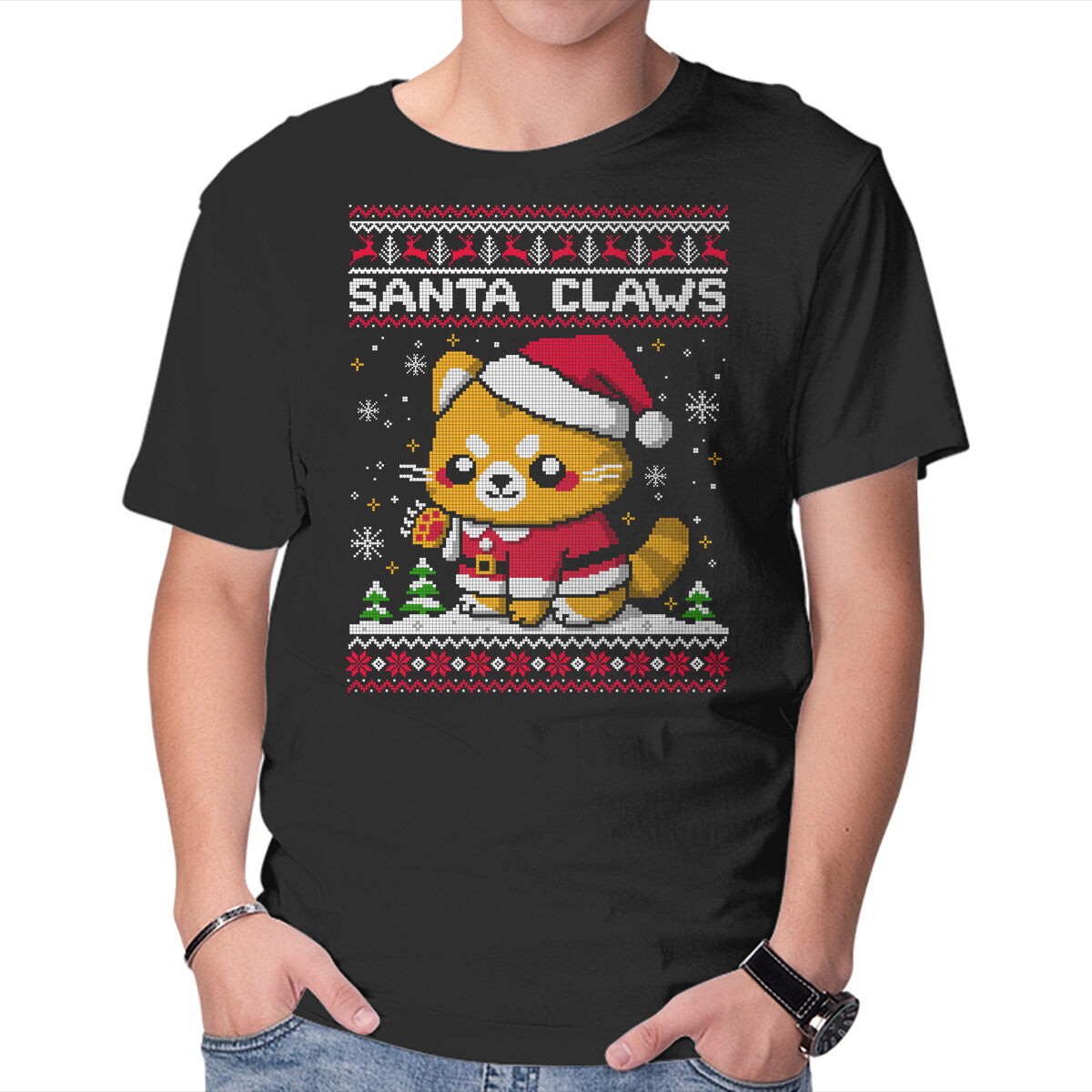 Unisex Crew Neck T-Shirt Santa Claws Cat Graphic Short Sleeve Casual Tee XXL