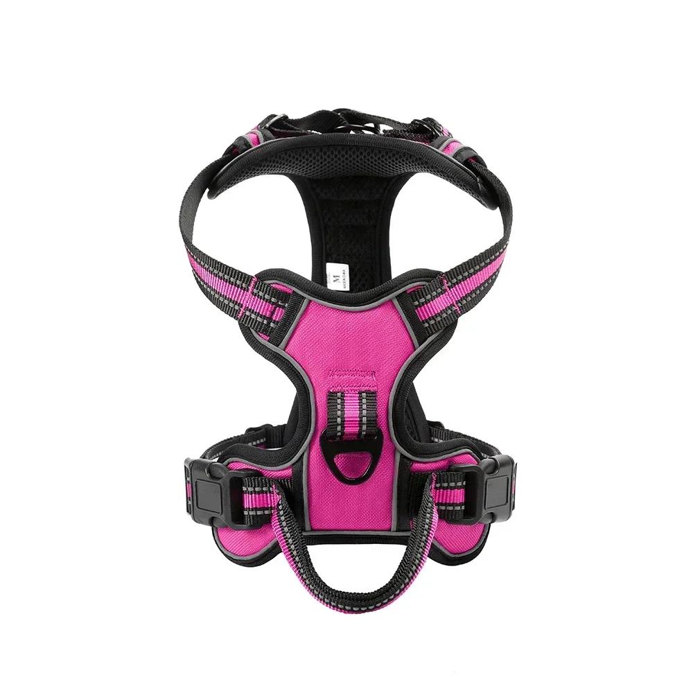 Adjustable Nylon Dog Harness Vest Reflective Soft Breathable No Pull Dog Harness Pet Harness Leash for Small Large Dogs (Rose,S)