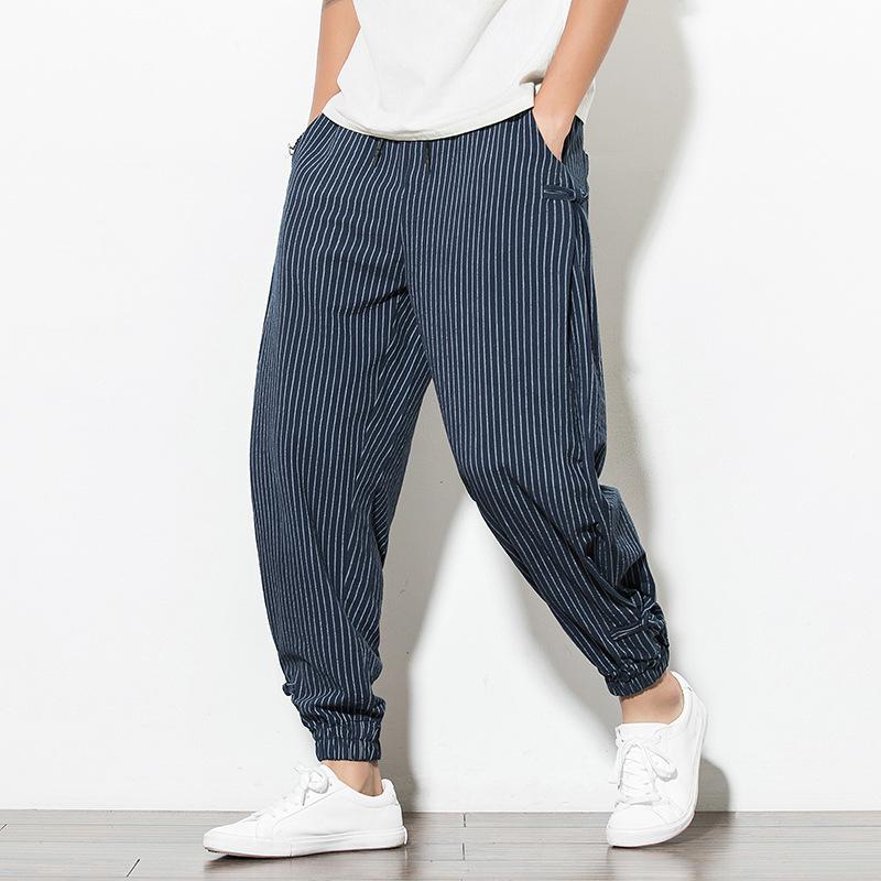 Men's 2022 Chinese Style Summer Breathable Cotton Linen Frog Button Plus Size Harem Lantern Pants