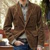 Long Sleeve Flap Pockets Single Breasted Men Jacket Autumn Winter Corduroy Lapel Office Suit Jacket
