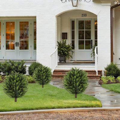 Artificial Cedar Topiary Ball Tree with Ground Spike 23" UV Resistant Faux Boxwood Bushes Fake Evergreen Cypress