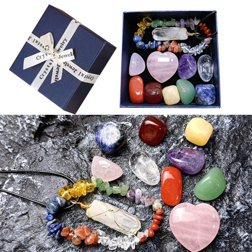 Premium Kristalle Set 7 Chakra Sechseckige Säule Armband Set Unregelmäßiger Yoga Stein Spirituelle Massage