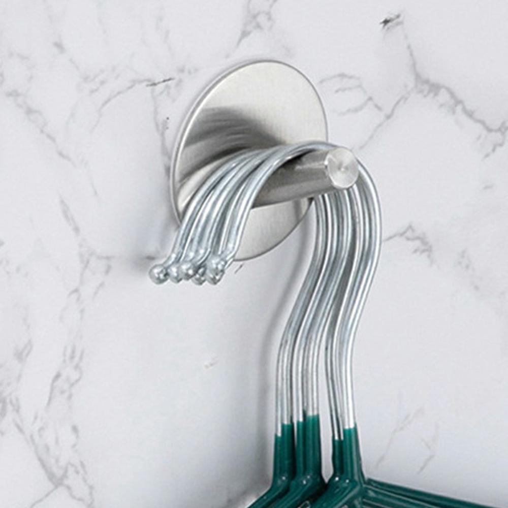 

Stainless Steel Adhesive Hook Round Shape Bathroom No Drill Coat Hat Hanger Silver