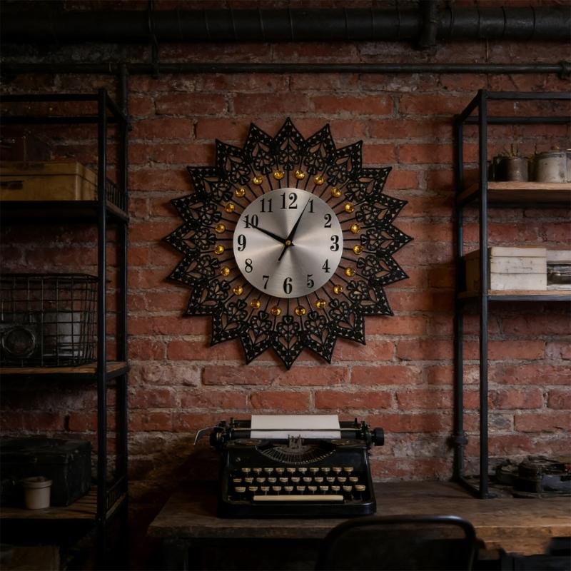 Large Metal Geometric Heart Wall Clock European Quiet Movement For Noiseless Operations Easy Mounting Home Decors Gift