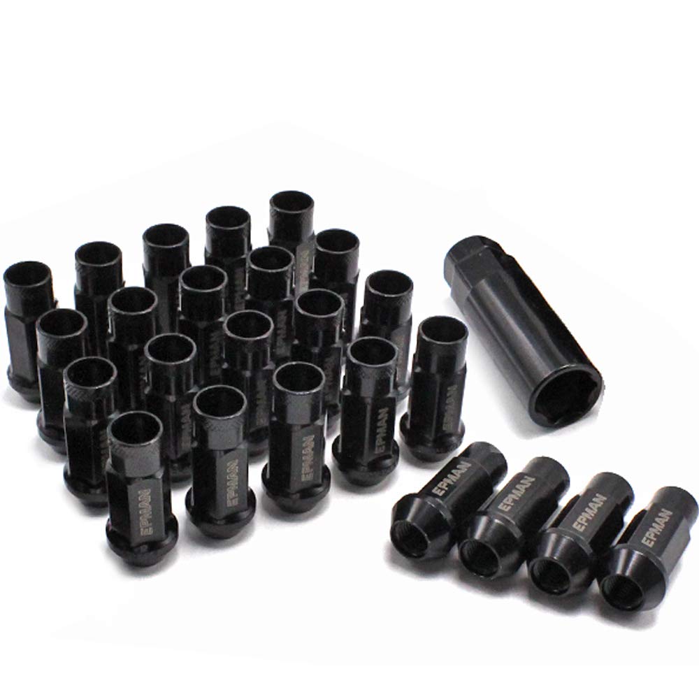 Wellvie Classy Steel Wheel M12 X Socket 24 Racing Chrome Long Lug for Toyota Caravan Custom Exterior Car Car Supplies Nuts, P1.25 Black, Included,