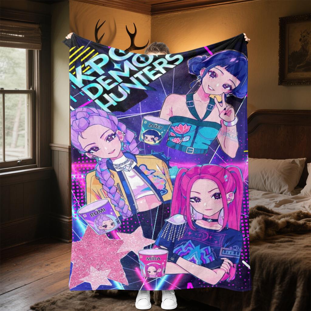 KPop Demon Hunters Plush Blanket Soft Comfortable All Seasons Perfect Sofa Office Naps Outdoor Travel Makes Great Gift