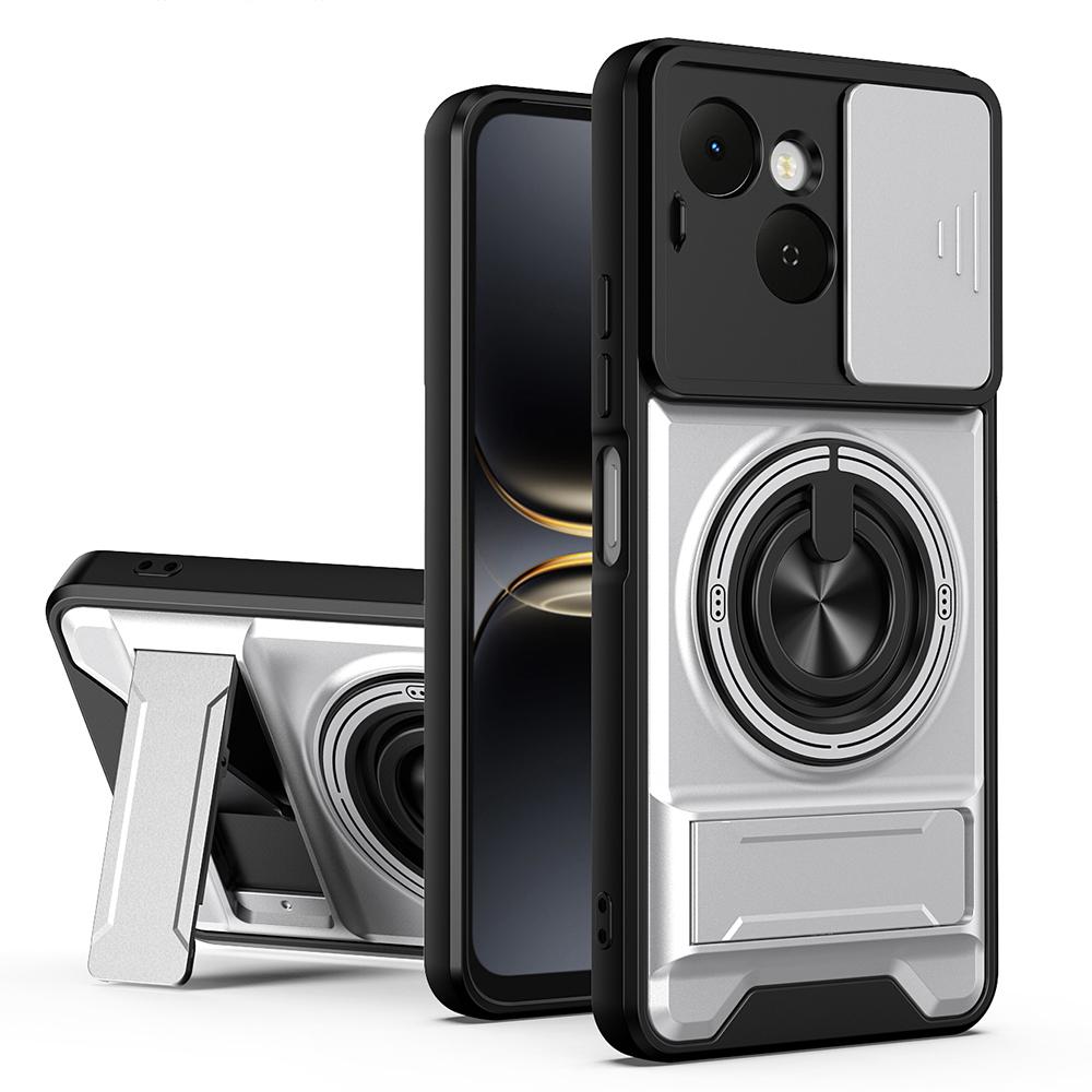 KEYSION Magnetic Phone Case for TECNO Spark 40C 4G Slide Camera Protection Upright Kickstand 360° Ring Shockproof Back Cover