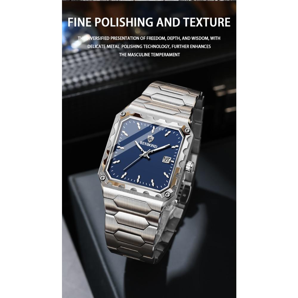 BINBOND Men's Luxury Quartz Watch Durable Accurate Luminous Waterproof Auto Date Business Fashion Wristwatch