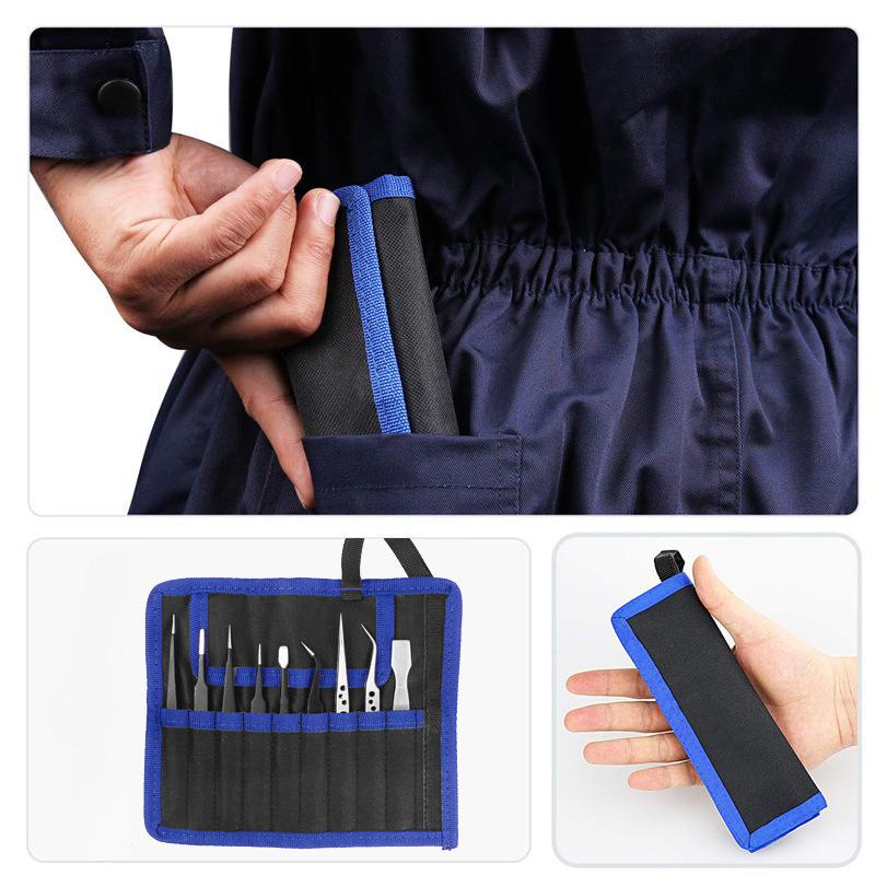 9pcs Tweezers Set Stainless Steel Anti-Static Precision Tweezers for Electronic Mobile Phone Repair Tools Hand Tools