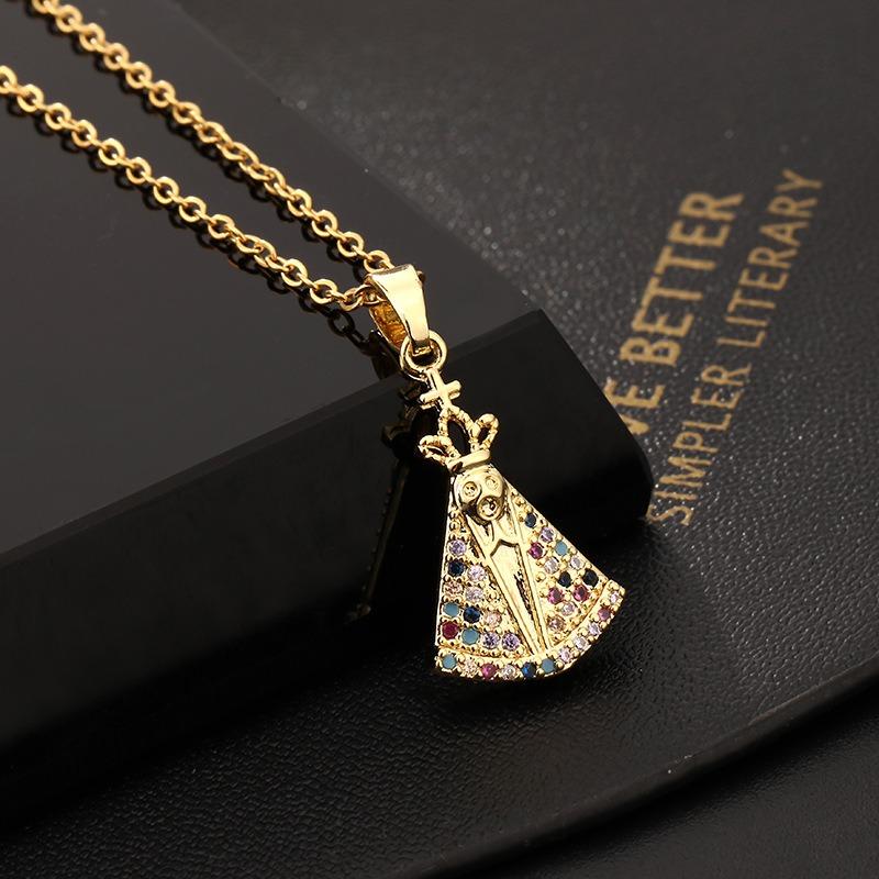 European and American Fashion Micro inlaid Color Zircon Pendant Women's Jewelry Virgin Mary Necklace