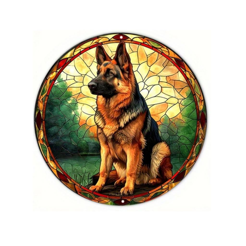 Round Metal Aluminum Sign Faux Embossing Wreath Sign Living Room Decoration Mothers Day Gifts French Bulldog Themed Decoration