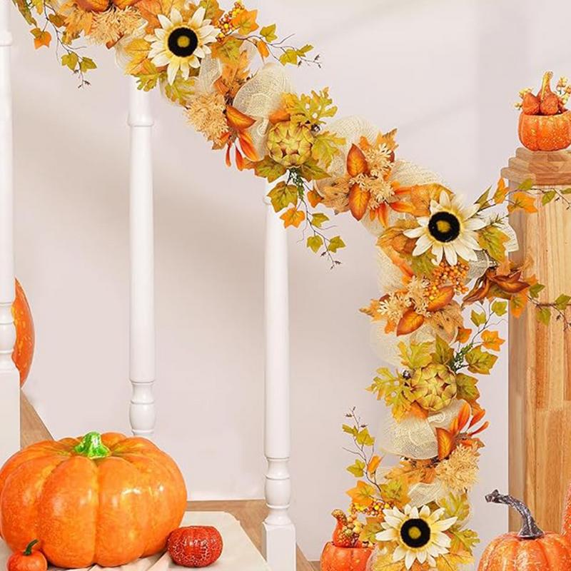 Thanksgiving Garland Fake Fall Maple Foliage Garland Holiday Decorations Berries Sunflower Autumn Decoration Home Decor For