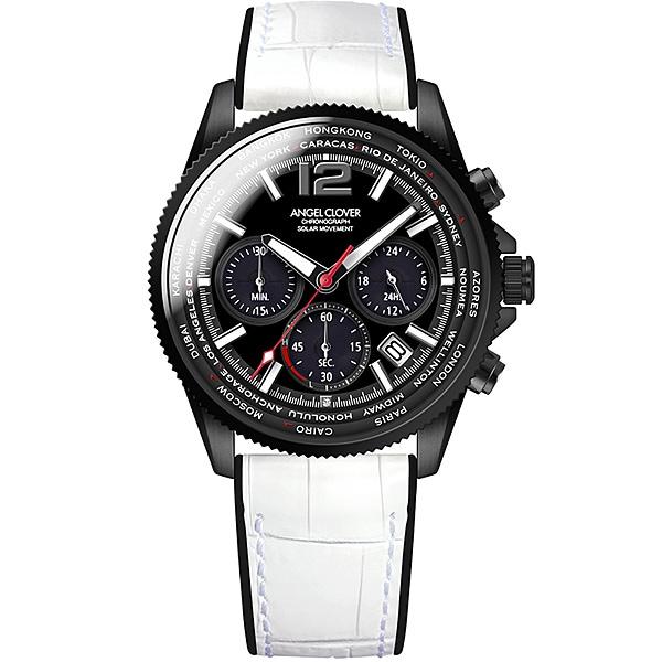 Angel Clover MONDO SOLAR Men's Leather/Rubber MOS42BBK-WH Wrist Watch