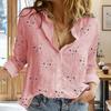 1pc Cotton Linen Casual Lapel Blouses Shirts Elegant Long Sleeve Plus Size Loose Tops Stars Printed Women Shirts Solid Button