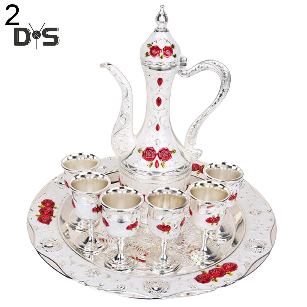 SW 8 Teile/satz Retro Zink-legierung Wein Tasse Wasserkocher Tablett Kit Hause Hochzeit Decor Container