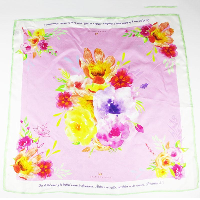Custom Design Luxury Print Square Silk Satin Flower Pink Green Head Scarf Bandana Foulard Silk Scarves for Women Stylish розовый