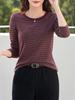 Korean Style Women's Slim Fit Striped Long Sleeve Round Neck T-shirt for Autumn/Winter
