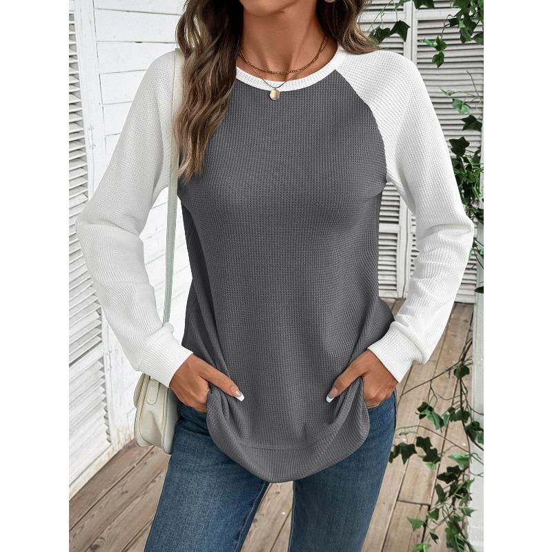 IHUASU Women's Fashion Casual O-Neck Long Sleeve Blouses & Shirts