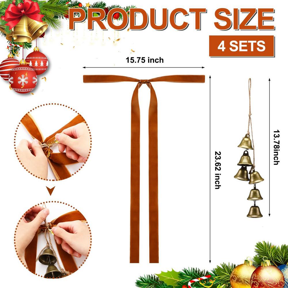 

4Pcs Velvet Bows Christmas Tree Bows with Bells Red Christmas Ribbon Bows DIY Crafts Xmas Gift Wrapping for Xmas Home Decoration as picture червоний