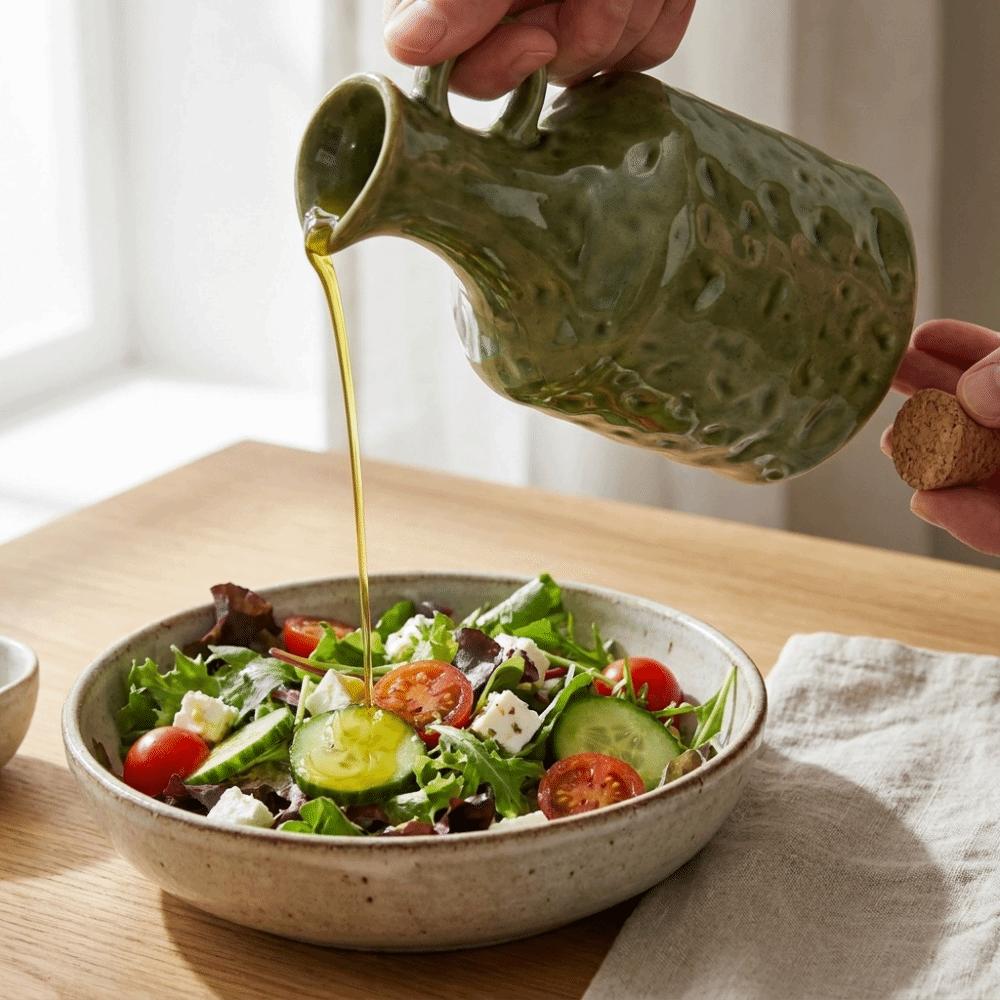 Drip-Free Ceramic Seasoning Pot Vintage Green Vinegar Bottle Versatile Oil Bottle  Cooking