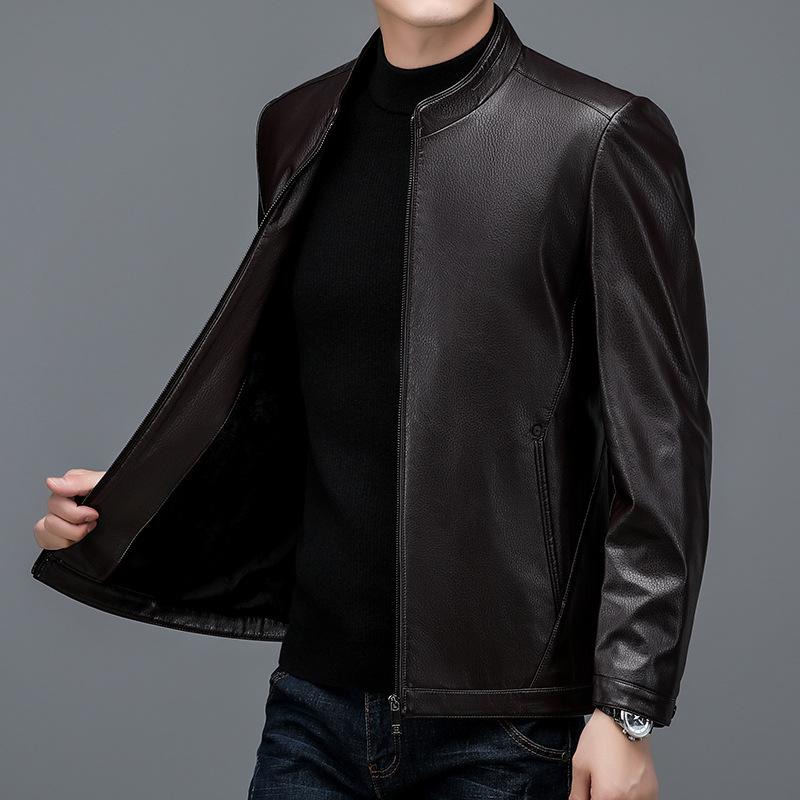 

Куртка из натуральной кожи для мужчин, большого размера, для молодых и средних мужчин, дубленка, корейский стиль, приталенная, свободная, воротник-стойка, короткая кожаная куртка 5XL