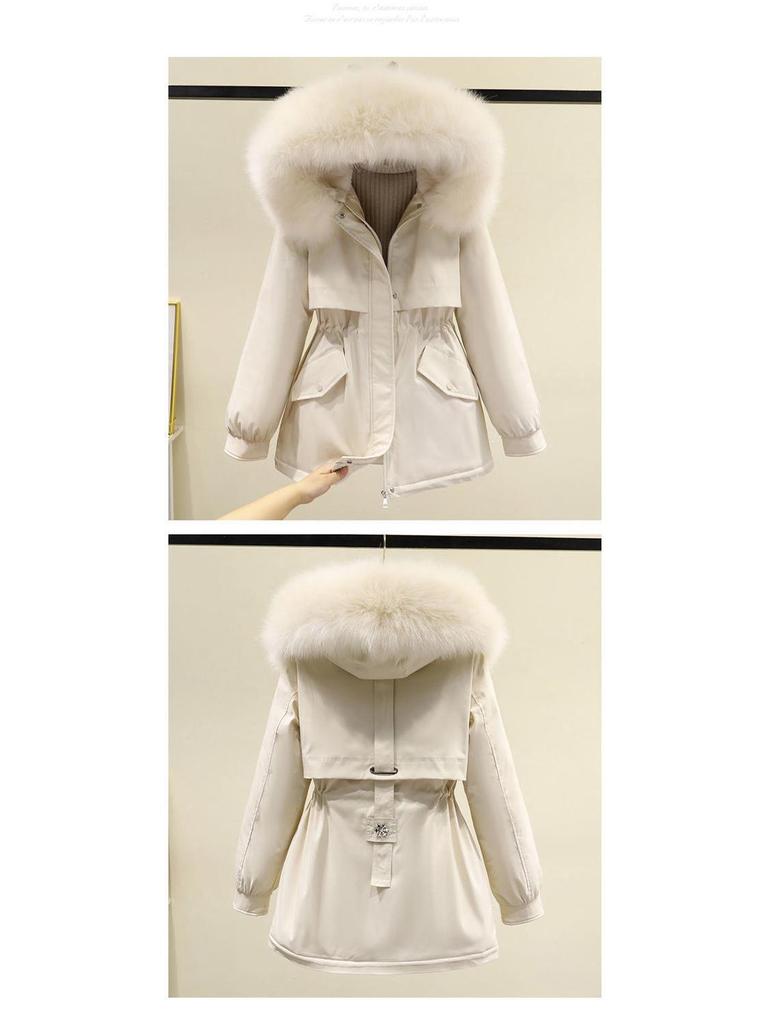 Korean Style Winter Parka: Women's Loose, Thickened Cotton Coat with Stylish Velvet Accents