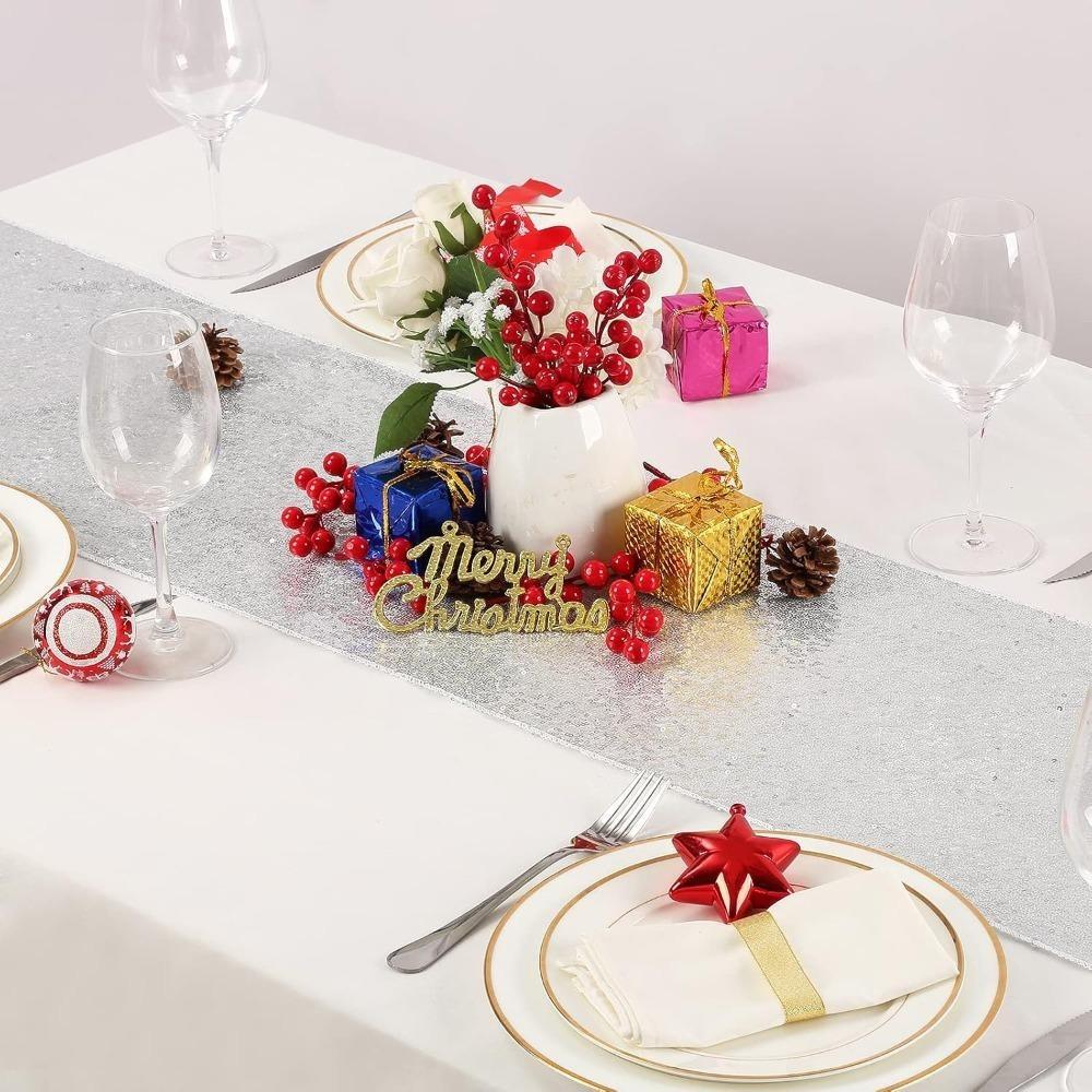 Table Runners 4 Pieces 30x180cm Glitter Dining Table Runner Sequin Table Cover Runners for Party Wedding Birthday Bridal Shower Decorations