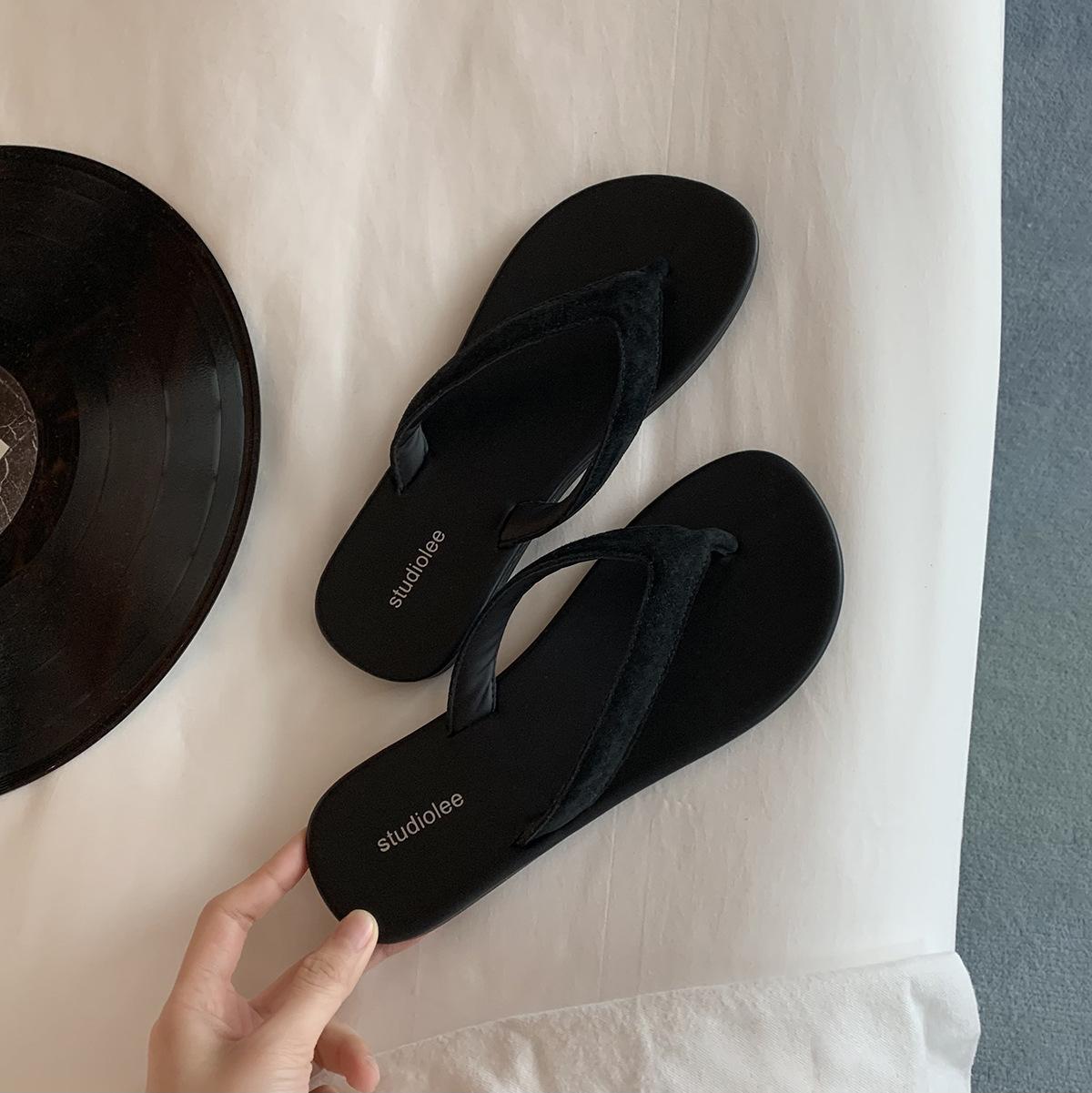 

Sheepskin~ Grape mother minimalist toe slippers women s summer wear beach vacation contrasting color versatile herringbone cool slippers 40