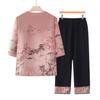 Elegant Chinese Summer Outfit: Short-Sleeved Top & Two-Piece Set for Middle-Aged and Elderly Women