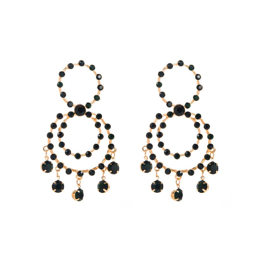 Women Exaggerated Personality Earrings Alloy Multilayer Round Crystal Hoop Earrings