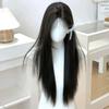 Women's Seamless Black Long Straight Wig - High-Layered Fluffy Crown, No-Net, Thin, Perfect for Summer