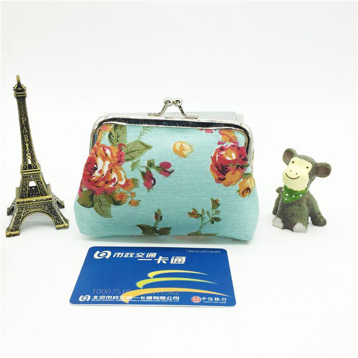 Rose canvas mini change bag, women's fabric buckle coin bag, children's cute small wallet