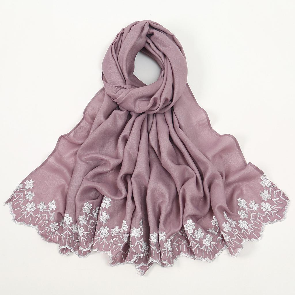 Women Scarf Pearl Embroidery Chiffon Fabric New Style Fashion Soft Middle East Long Scarf Multi Color Scarf