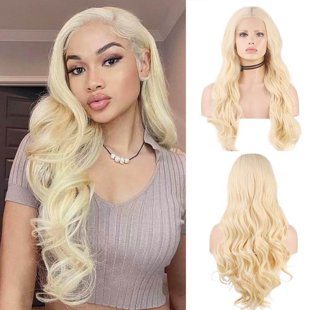 AIMEYA Blonde Wig Long Body Wave Lace Front Wig  Synthetic Lace Wig for Women Girl Heat Resistant Hair Cosplay Daily Use