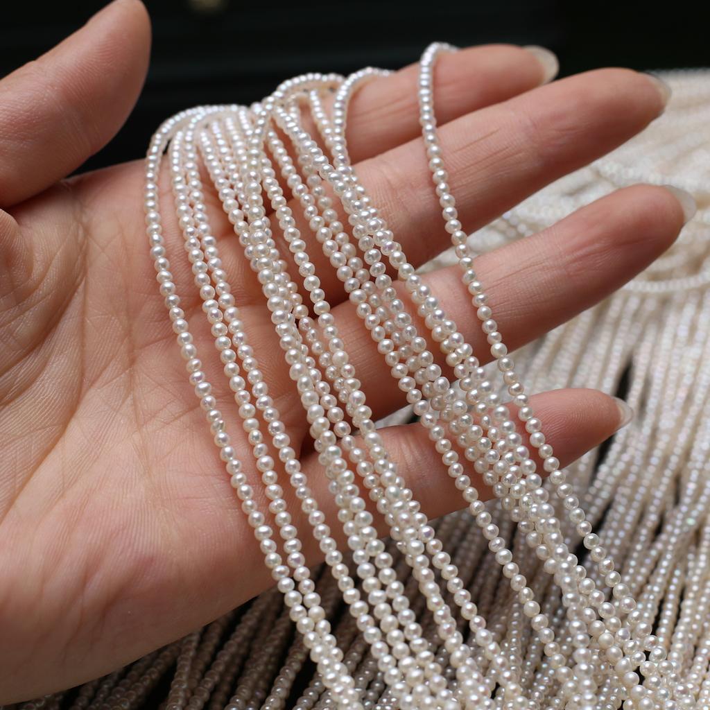 1String, White Natural Freshwater Pearls, Boho Handmade Round Pearl Beads for Jewelry Making DIY Necklaces Crafts (Beads 2-2.5mm, Length 36cm)