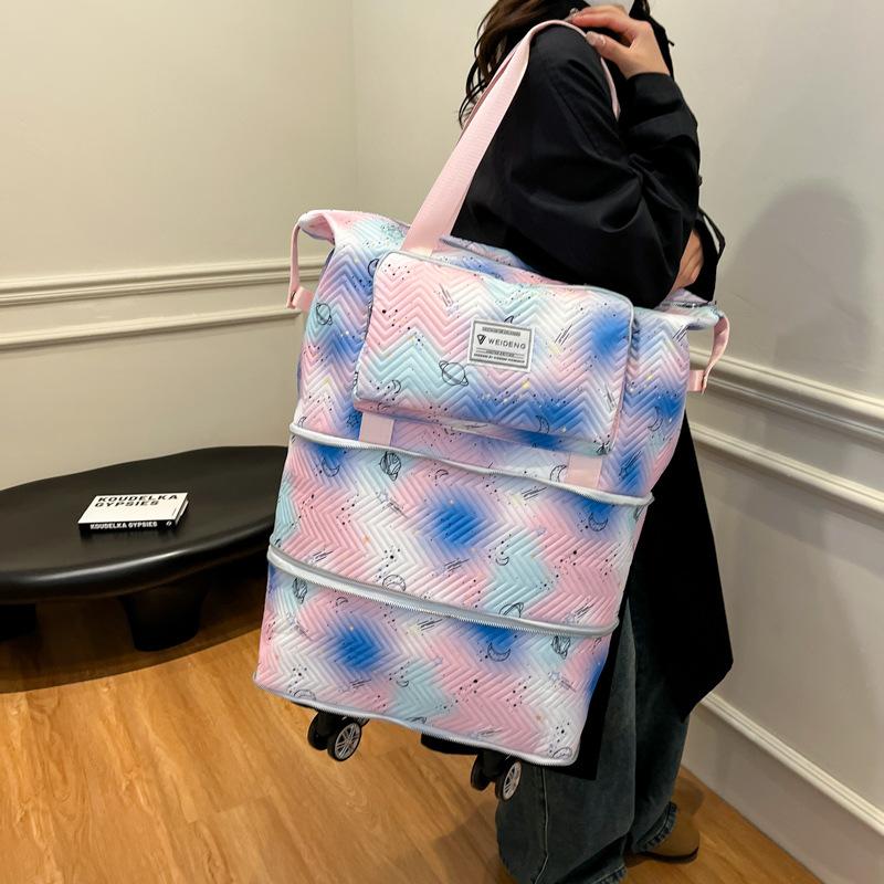 Doppelschichtige erweiterte ultragroße Kapazität Rollen Tragbare Reisegepäcktasche Trocken-Nass-Trennung Frische Fitnesstasche Abdeckung Zugstange