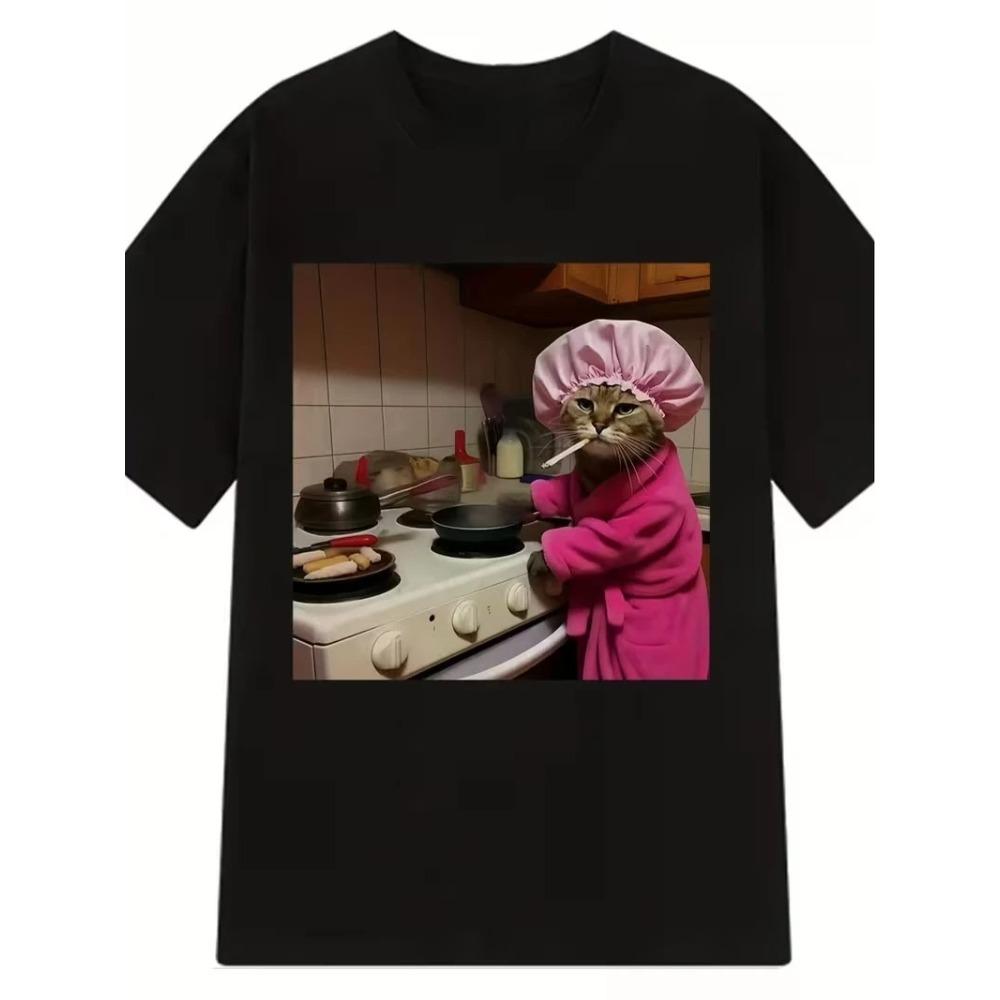 Oversized Black Short-Sleeve T-Shirt Featuring Orange Cat Bread Absurd Meme Graphic Print